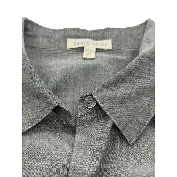 Eileen Fisher System Size XS Button Up Tunic Top Lightweight Cotton Cupro Gray - Picture 7 of 10